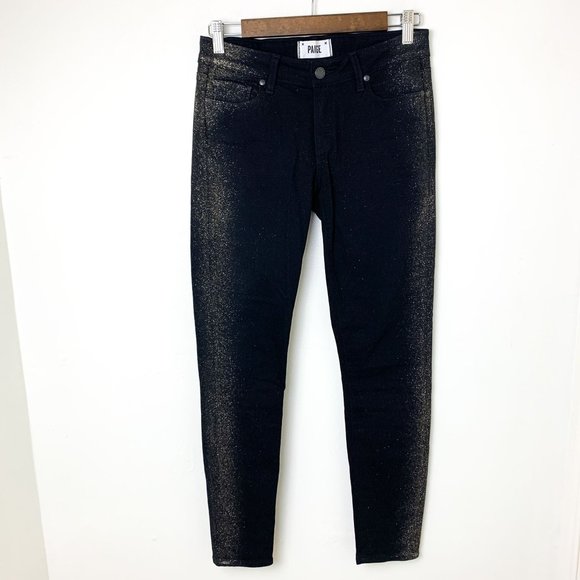 Paige Verdugo Ankle black gold glitter jeans 27 - Picture 1 of 7